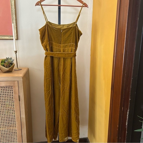 J. Crew 365 Marseille Crushed Velvet Jumpsuit‎ Wide Leg Cropped Belt Gold 12P - Picture 5 of 7